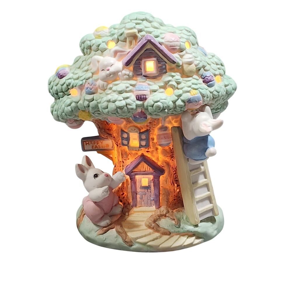 Bunny Towne Village Easter Bunny Egg Tree House Electrical Luminary Night Light